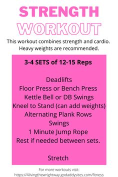 a pink poster with the words strength workout and instructions to get fit for beginners