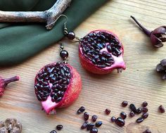 Garnet Pomegranate Earrings Chunky Fruit earrings Round Dark Red earrings Luxury Garnet jewelry Long Handmade Burgundy Earrings For Gift, Garnet Pomegranate, Dark Red Earrings, Pomegranate Necklace, Pomegranate Earrings, Jewelry Chunky, Earrings Luxury, Fruit Earrings, Earrings Round