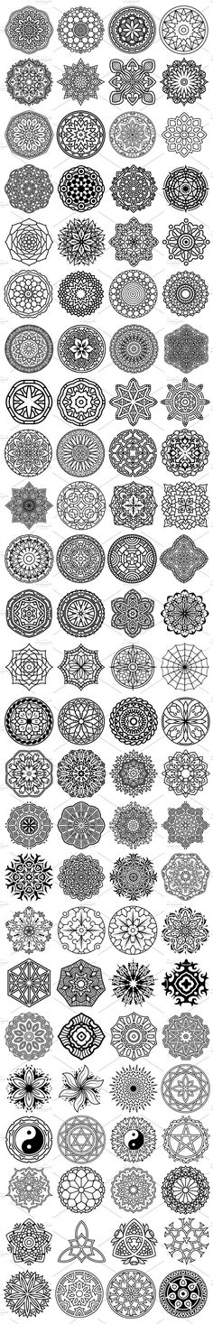 a large collection of black and white lines with different designs on them, all in the same