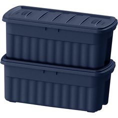 two blue plastic storage containers stacked on top of each other