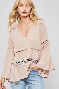 Boho Blush Long Sleeve Lace Blouse front view Usa Shirts, Lace Blouse Long Sleeve, Style Tops, Front View