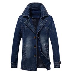 Material: Lycra ,Polyamide, Bamboo Fiber, AcetateCuff Style: ConventionalDecoration: ButtonType: SlimClosure Type: Single BreastedLining Material: Acrylic Long Denim Jacket, Denim Trench Coat, Summer Mens, Trench Coat Men, Mens Parka, Denim Blazer, Denim Jacket Men, Blazer With Jeans, Denim Jean Jacket