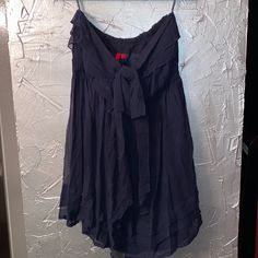 5/48 Brand Navy Silk Strapless Dress Size 10 Nwt Flowing Sheer Navy Silk With Navy Lining, Flirty Little Dress With A Loose Bow Tie In The Front And Detailed Ruffles Around The Top. Side Zipper. Flowy Strapless Mini Dress For Date Night, Strapless Dress For Date Night In Summer, Navy Shirt Dress, Short Formal Dress, Y2k Clothes, Little Dresses, Size 10, Clothing Items, Strapless Dress