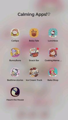 an image of some cute stickers on a phone screen with the caption saying,'calming apps '