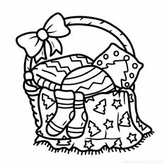 a basket filled with christmas presents coloring page