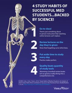 a skeleton is shown with the text 4 study habitts of successful medical students, backed by science