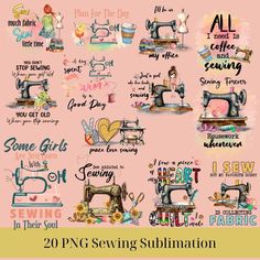 the sewing machine is surrounded by many different types of sewing machines and their meaningss