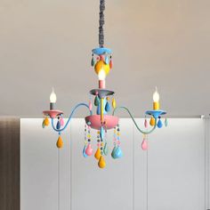 a colorful chandelier hanging from the ceiling