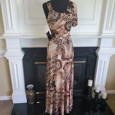 Brand New With Tags And Never Worn. Cream Fitted Maxi Dress For Night Out, Fitted Cream Maxi Dress For Night Out, Fitted Cream Maxi Dress For Vacation, Casual Beige Maxi Dress For Evening, Casual Beige Maxi Dress For Night Out, Casual Brown Maxi Dress For Evening, Bebe Dresses, Printed Maxi Dress, Black Cream