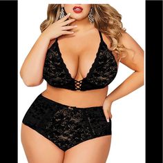 Plus Size Lingerie Set For Women, Sexy Crushed Velvet Mesh Lace Up Halter Bralette & High Waist Panty Package Contain: Sexy Lace Bralettes For Women * 1 + Sexy Panties For Women * 1 Hand Wash Cold, Line Dry. Do Not Bleach, Iron Or Dry Clean. 85% Nylon, 15% Elastane Velvet Lingerie, Criss Cross Bra, High Waist Panty, Lingerie Plus Size, Halter Bralette, Lace Lingerie Set, Lingerie Outfits, Bra And Panty Sets, Plus Size Lingerie