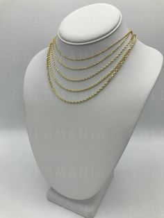 "Solid 14K Yellow Gold Rope Chain Necklace, 16\" - 30\" Inch, 1.25mm - 2.75mm Thick, Diamond Cut Chain, Twisted Rope Chain, Rope Gold Chain For Weight Chart Go To Image Gallery High quality, elegant and shiny Diamond Cut Yellow Gold Rope Chain Necklaces. All our chains are crafted from guaranteed 100% Solid 14K gold. Highly Resistant and perfect for charms and pendants. Metal: Solid 14K Yellow Gold Closure: Lobster Claw Availability: For Weight Chart Go To Image Gallery 1.25 MM - 16\", 18\", 20\ 14k Gold Curb Chain Rope Necklace Gift, Gold Diamond Cut Rope Chain Necklace Gift, 14k Gold Rope Chain Necklace With Curb Chain, Luxury Yellow Gold Rope Chain Necklace, Elegant Gold Diamond-cut Rope Chain Necklace, 14k Yellow Gold Curb Chain Rope Necklace, Gold-tone Rope Chain Jewelry, Gold Plated, Luxury Gold-plated Rope Chain Jewelry, Weight Chart