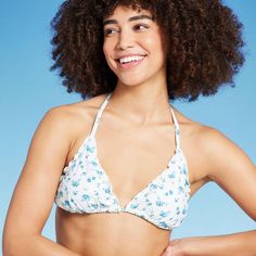 Women's Ruffle Triangle Bikini Top - Wild Fable™ : Target Triangle Bra, Wild Fable, Swimwear Fashion, Bra Cups, Swimsuit Tops, Body Measurements, Bra Sizes, Fitness Fashion, Blue White