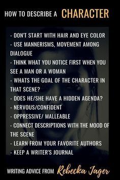 a poster with an image of a woman's face and the words how to describe character