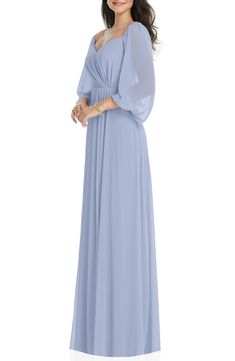 In this frothy chiffon gown, sleeves that can be worn on or off the shoulder give you the choice on how much alluring elegance you want to present. 55" length (size 8) Sweetheart neck Long sleeves Lined 100% polyester Machine wash, line dry Imported Puff Sleeve Maxi Dress, Chelsea Gray, Dessy Collection, Evening Dress Collection, Infinity Dress, Dress Order, Chiffon Gown, Chiffon Long Sleeve, Dress Measurements