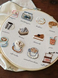 a close up of a embroidery on a piece of cloth with other items in it