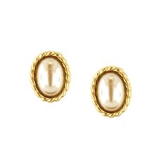 1928 Jewelry Gold-Tone Costume Pearl Oval Button Earrings