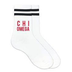 Chi Omega sorority name printed on black striped crew socks Chi Omega Sorority, Superhero Wedding, Sorority Colors, Sorority Names, Alpha Epsilon Phi, Gifts For Hubby, Wedding Socks, Personalized Socks, Block Letters