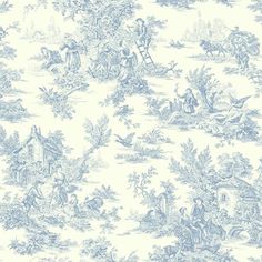 a blue and white toiler print wallpaper