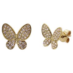 Beautiful and trendy, these pretty diamond butterfly Studs earrings feature a 14-karat white gold setting with a butterfly design crafted with round white diamonds. Secured with post butterfly push-back. -14K Gold -76 Natural Round Diamonds -0.20 carats -Color GH -Clarity SI1 -Butterfly Push Back -Gift Box Included Diamond Cross Earrings, Round Cut Diamond Earrings, Anchor Earrings, Diamond Butterfly, White Gold Set, Butterfly Earrings Stud, Studs Earrings, Earring Crafts, Cross Earrings