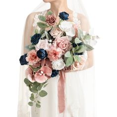 PRICES MAY VARY. Package: A 15" Dusty Rose Navy Blue Cascading Bridal Bouquet with 2 ribbons wrapped on a card. Size: This Navy Pink Wedding Bouquets for Bride is approx. [15 inches W x 20 inches H]. With ribbons card. This size is typically suitable for most brides to carry, this one is recommend for 5'3"-6'1"height and 28" waist, 5'1"-6'1"height and 29" waist, 4'11"-6'1"height and 30" waist, 4'11"-5'5"height and 32" waist, 4'11"-5'3"height and 34" waist, 4'11"-5'3"height and 36" waist. Materia Navy Blue Bridal Bouquet, Hot Pink Wedding Bouquet, Bridal Bouquet Cascading, Navy Blue Bouquet, Bouquets For Wedding, Pink And Blue Wedding, Artificial Flower Wedding Bouquets, Blue Bridal Bouquet, Orchid Bouquet Wedding