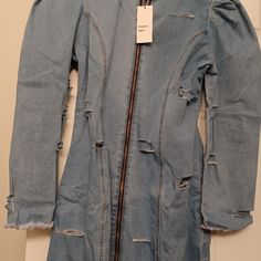 Brand Is Boo, From Mysexystyles.Com Denim With 2 % Lycra, Destroyed Denim Look, Still In Original Bag Fitted Long Sleeve Denim Dress With Frayed Hem, Trendy Fitted Denim Dress With Frayed Hem, Distressed Medium Wash Denim Dress, Destroyed Denim, Zip Dress, Original Bags, Colorful Dresses, Long Sleeve Dress, Womens Dresses