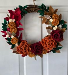 *Description* Cozy up your home with this charming autumn wreath, featuring delicate handcrafted felt flowers in warm, seasonal hues. *Details* - Handcrafted with love using high-quality felt materials - Unique blend of autumn-colored felt flowers - Wreath size: 14 inches in diameter - Perfect for indoor or outdoor decor, adding a touch of warmth to walls, mantels, doors, and more.  - Durable and long-lasting construction *Shipping* Ships within 5-7 days. Packaged carefully to ensure safe arrival. *Purchase with confidence:* Your Autumn Bloom Wreath is carefully handmade with love and attention to detail. If you have any questions or need custom orders, please don't hesitate to contact me! Felt Christmas Wreath, Felt Flower Wreath, Holiday Crafts Gifts, Felt Flower Wreaths, Cozy Up Your Home, Flowers Wreath, Flower Wreaths, Autumn Wreath, Fall Door