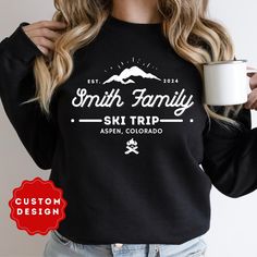 "Ski Trip Sweatshirts, Ski Resort Custom Shirts, Custom Ski Family Vacation Shirt, Matching Family Ski T-shirt Personalized, Après Ski Shirt Premium Quality Printed in the USA. HOW TO ORDER ----------------------- 1-) Check and Review all Photos. 2-) Select Your T-Shirt Size from drop down menu. 3-) Choose Your Quantity you want. 4-) Click ADD TO CART. And, you can go back to add more product for your family members or You can complete the checkout process. 5-) Please Click \"Proceed to Check Out\" 6-) Your order will be ready to ship 2-5 Business Day. ABOUT US --------------- We are a husband-and-wife team who believe that beauty is all around us, and we strive to capture it in our designs. Thank you for choosing to shop with us, and we hope you find something that inspires you! For custo Family Ski Trip Shirts, Long Sleeve T-shirt With Letter Print For Outdoor Activities, Long Sleeve Letter Print T-shirt For Outdoor Activities, Long Sleeve T-shirt With Letter Print For Outdoor, Long Sleeve Letter Print T-shirt For Outdoor, Winter Casual T-shirt For Outdoor Activities, Casual Winter T-shirt For Outdoor Activities, Casual Winter Top With Custom Print, Custom Print Crew Neck Top For Outdoor