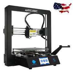 ansycubicc 3d printer with the american flag in the background and it's black frame