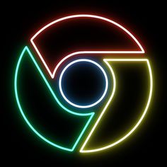 the logo for google's new chrome browser is lit up in neon colors on a black background