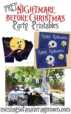 an image of a halloween party with free printables for the table and decorations