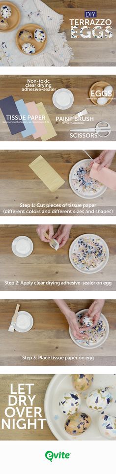 the instructions for making paper plates on a wooden table with text overlaying them