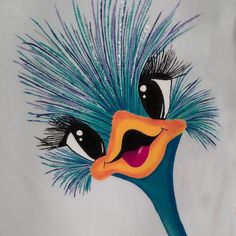 a close up of a painting of a bird with blue feathers on it's face