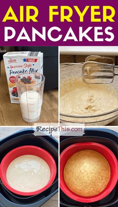 collage of pictures showing how to make air fryer pancakes