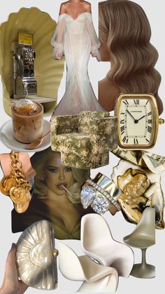 a collage of different items including shoes, hats and jewelry is featured in this image