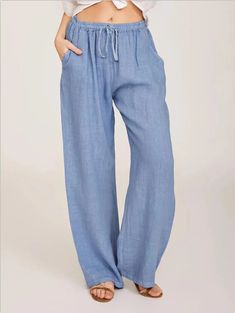 Hemp Pants, Women's Wear, Middle Age, Skirt Top, Caribbean Netherlands, Polyester Material, Effortless Style, Sky Blue