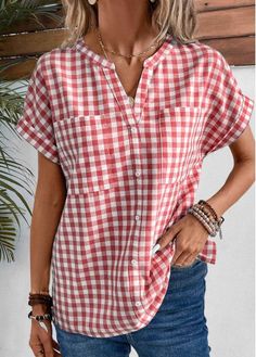 Color:Red;Size:S;Size:M;Package Contents:1 X Blouse;Occasion:Other;Style:Bohemian; Notch Collar Shirt, Patch Blouse, Blouse Size Chart, Batwing Sleeve Blouse, Checkered Shirt, Gingham Print, Plaid Shorts, Printed Sleeves, Inspiration Mode