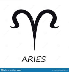 the zodiac sign for aris is shown in black and white, with long horns