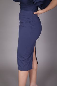 Midi Skirt with High Split (Navy) – The Kyra Danaya Collection Elegant Navy Skirt For Workwear, Elegant Navy Skirt For Work, Casual Midi Length Pencil Skirt For Night Out, Business Casual Knee-length Pencil Skirt, Casual Midi Length Pencil Skirt For Office, Casual Midi Pencil Skirt For Office, Casual Lined Pencil Skirt For Business Casual, Casual Pencil Skirt For Business Casual, Casual Business Pencil Skirt