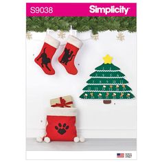 a christmas stocking hanging on the wall next to two stockings and a dog's paw