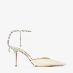 Linen Patent Leather Pumps with Crystal Embellishment | SAEDA 85 | Summer 2022 collection | JIMMY CHOO Jimmy Choo Saeda, Lace Sandals, Pointed Pumps, Monk Strap Shoes, Jimmy Choo Heels, Designer Pumps, Satin Bags, Satin Pumps, Patent Leather Pumps