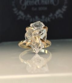 Raw  Gold Herkimer Diamond Ring/Gorgeous Rough Uncut Herkimer Diamond Gold Ring./ Healing Crystal Ring/Free US Shipping. by Jewelriart on Etsy Jewelry Trending, Raw Gold, Trending 2024, Healing Crystal Ring, Herkimer Diamond Ring, Raw Crystal Ring, Pinterest Group, Etsy Christmas, Crystal Ring