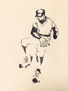 a black and white drawing of a baseball player