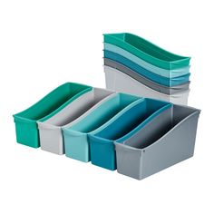 stacking bins with dividers in various colors