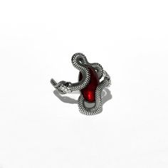 Mythical Serpent Gemstone Ring Unique Handmade Metal Snake Ring, Silver Gemstone Snake Ring As A Gift, Silver Gemstone Snake Ring For Gift, Silver Snake Ring With Gemstone For Gift, Unique Sterling Silver Snake Ring With Gemstone, Snake-shaped Metal Rings As A Gift, Gemstone Snake Ring Gift, Red Snake-shaped Jewelry For Gifts, Handmade Metal Snake Ring As Gift