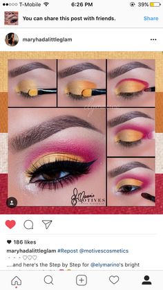 Bright Color Makeup Looks, Bright Color Makeup, Color Makeup Looks, Makeup Looks Step By Step, Eyeshadow Pictorial, Matte Make Up, Yellow Eye Makeup, Makeup App, Vegas Nightlife