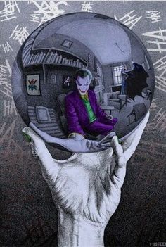 a drawing of the joker sitting on top of a hand