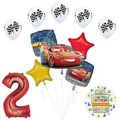 balloons and heliums are arranged in the shape of cars with numbers 2 - 3