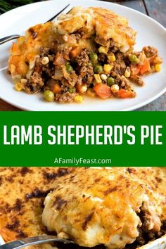 two pictures with different types of shepherd's pies on them and the words lamb shepherd's pie above it