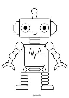 a coloring page with a robot in black and white