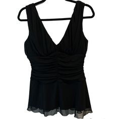 Nwot Connected Apparel Black Sleeveless Top. 100% Polyester. Size 12. Lined With Semi Sheer Overlay. Bust Is Slightly Padded. Gorgeous Top. Sleeveless Camisole For Formal Summer Events, Formal Summer Sleeveless Camisole, Formal Sleeveless Camisole For Summer, Formal Black Sleeveless Tank Top, Sleeveless Lined Party Top, Stretch Sleeveless Lined Tops, Black Sleeveless Top, Sheer Overlay, Black Sleeveless